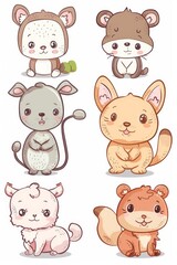 Fototapeta premium many vectors of cute kawaii baby animals, white background