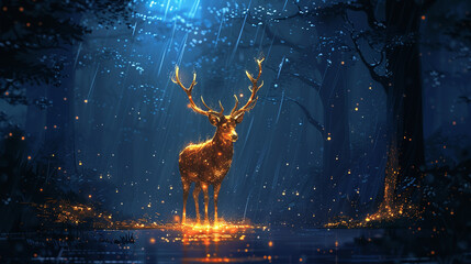 illustration of a deer in the rain flat style - obrazy, fototapety, plakaty