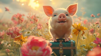A cute piglet on his important journey