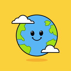 Vector Cute Smiling Globe Character Illustration