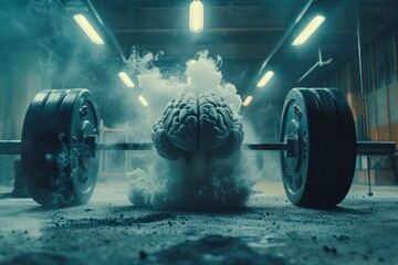 Human brain doing workout heavy work powerlifting power calculations health intelligence smart person training education depiction of creativity exercise mental state sport spirit