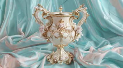 Ornate Vintage-Style Trophy Cup on Satin Fabric