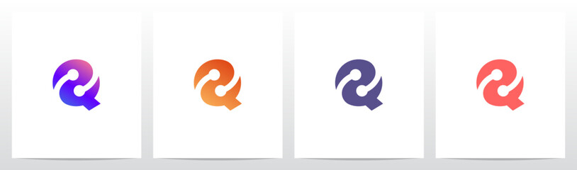 Circle Curve Nodes Swoosh Letter Initial Logo Design Q
