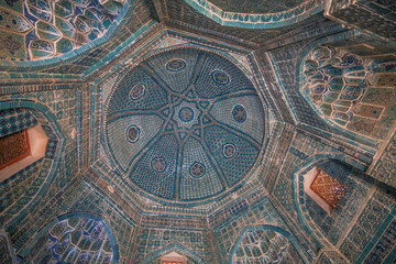 Symmetrical decorative ornament of entrance to the tomb in Shah-I-Zinda