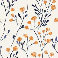 Minimalist Elegant Delicate Little Blue and Yellow Spring Floral Seamless Pattern