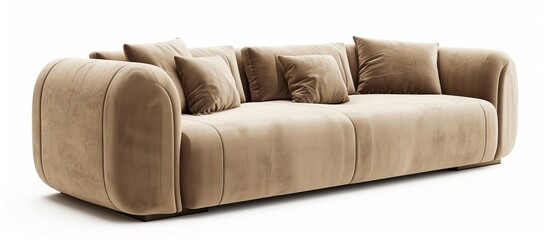 A comfortable couch with stylish throw pillows, set against a clean white background, creating a cozy and inviting atmosphere