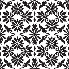 Black and White Floral Seamless Pattern. Art Nouveau Morris Flower Motifs