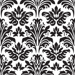 Black and White Floral Seamless Pattern. Art Nouveau Morris Flower Motifs