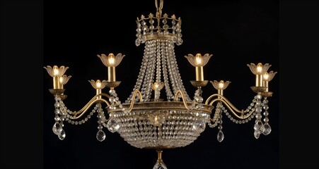 Ornate Art Deco chandelier with crystal pendants and gold accents