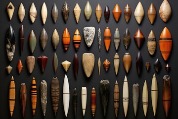 Arrowhead Variety: Display a variety of arrowhead designs in one photo. - obrazy, fototapety, plakaty