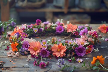 Making a Festive flower wreath, circlet of flowers, festival coronet of flowers