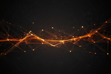 Orange connected lines and dots network in dark background