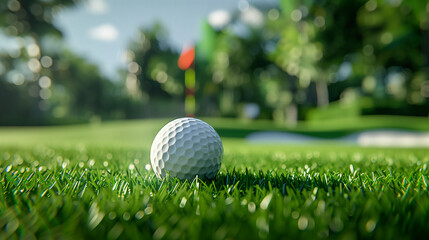 Golf Ball on Green with Flag