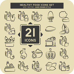 Icon Set Healthy Food. related to Fruit symbol. hand drawn style. simple design illustration