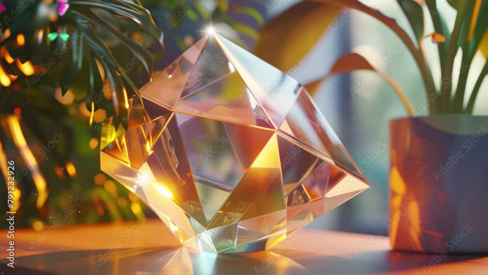 Wall mural realistic render of a polygonal polyhedron shape. seamless looping overlay 4k virtual video animatio