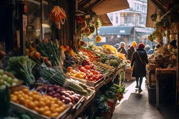 Fruit and vegetable stall in the city center of Lviv, Ukraine