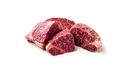 Fresh Raw Wagyu Beef Cubes On White Background (Generative AI)