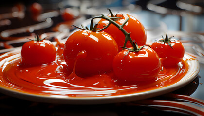 View of making sauce with ripe tomatoes on a plate - Powered by Adobe