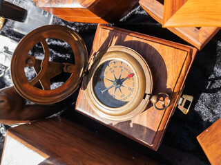 Vintage Nautical Compass in Wooden Box