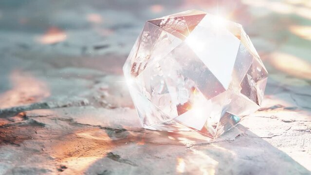 realistic render of a faceted shape with moonstone. jewelry shape illustration. seamless looping overlay 4k virtual video animation background