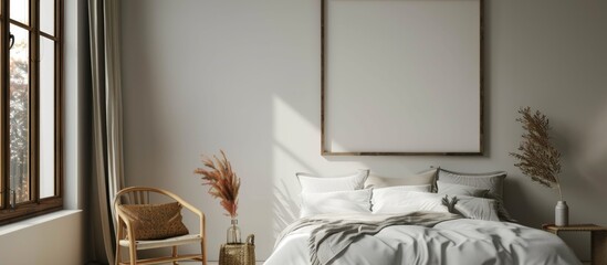 A close up of a bed with a pristine white duvet cover and a wooden chair placed beside it, creating a serene and inviting bedroom scene