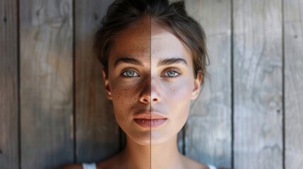 A comparison photo of a persons face before and after intermittent fasting highlighting the potential effects on skin health and appearance. . - obrazy, fototapety, plakaty
