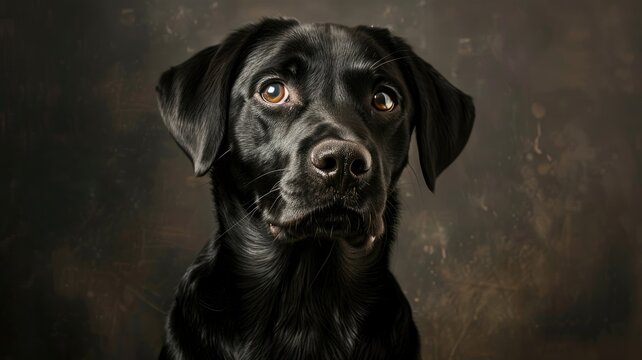High-definition black dog on dark backdrop - A captivating high-definition image of a black dog on a dark background with strikingly detailed fur and soulful eyes