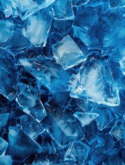 Close-up of vibrant blue ice crystals - A detailed capture of gleaming blue ice crystals, showcasing their intricate forms and vibrant hue