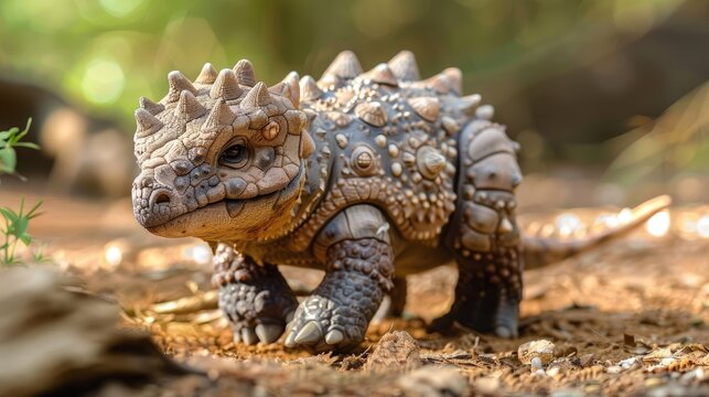 Little ankylosaurus puppy wagging its armored tail excitedly