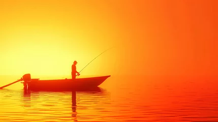 Foto auf Acrylglas Antireflex Fishing and silhouette at dusk © TY