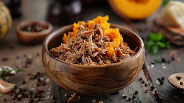 Dried meat with pumpkin. Tipical brazilian dish.