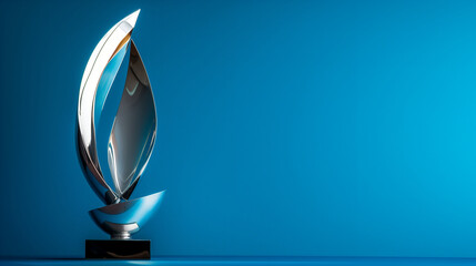 Elegant Silver Trophy on Blue