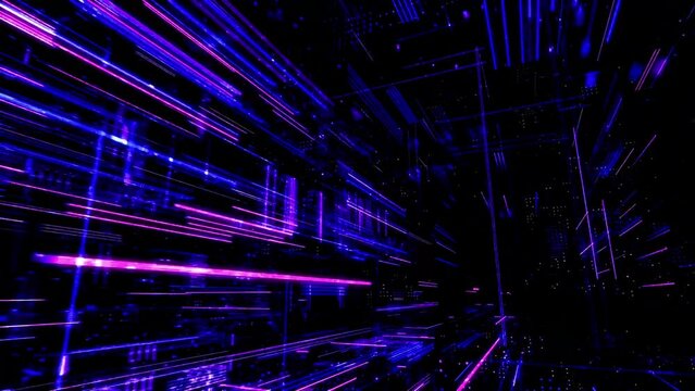 digital abstract virtual fiber optic network system illustration. Scanning data for hackers attack concept. programming, binary computer code with technology and connection concept. 3D render 4K loop
