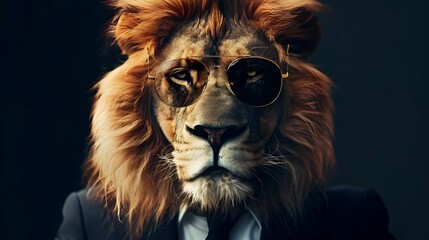 Naklejka premium LION IN SUIT WITH SHADES 