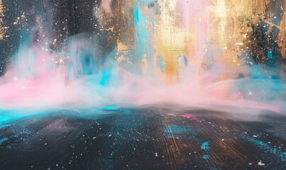 Cosmic Mist: Ethereal Fog and Glitter on Urban Landscape - Dreamlike Abstract for Modern Art Concepts and Mystical Backgrounds