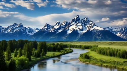 Panoramic view of the mountains and the river in Alaska.