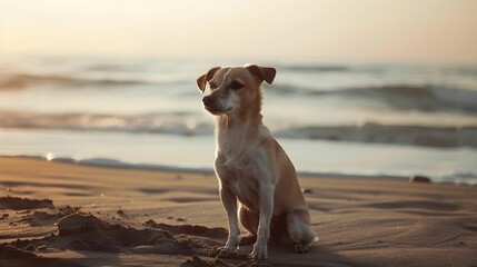 DOG IN THE BEACH - obrazy, fototapety, plakaty