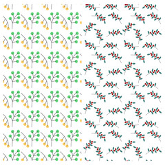 Abstract twigs and cranberry Seamless patterns in minimalistic style Set of 2 Background Texture