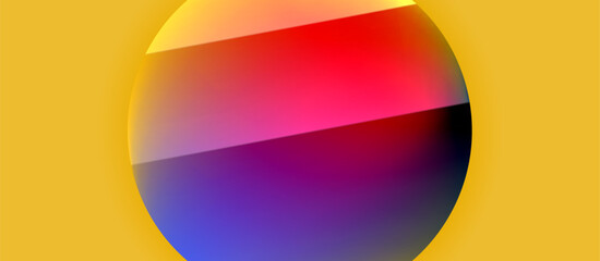 Obraz premium A colorful sphere made of liquid material in shades of pink, violet, magenta, and electric blue is floating in the air on a yellow background