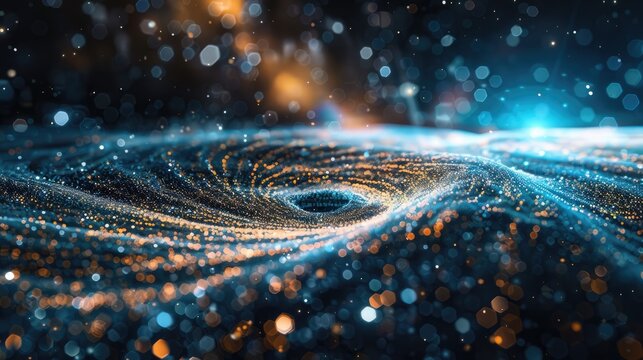 Quantum computing visualization with entangled particles and deep space elements