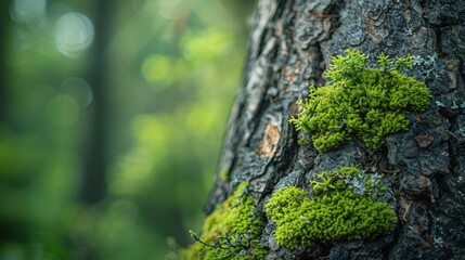 Close-up of tree trunk covered in moss - obrazy, fototapety, plakaty