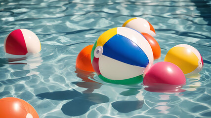 Beach ball floating on water in swimming pool