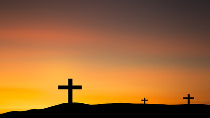 Cross Christian God Religion on Sunset Background, Jesus Church Worship Pray Catholic Grace Christ,...