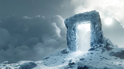 Gateway to Winter Realm Snowy Magical Portal in Illustration