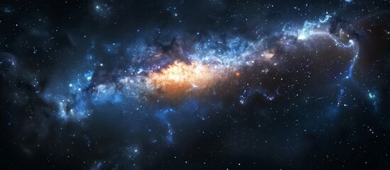 Fototapeta premium A stunning celestial galaxy filled with twinkling stars and featuring a striking bright orange light at its center