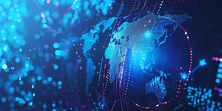 the background and highlights multicurrency credit platform is transforming global financial governance and mitigating FX, blue colors, aspect ratio 3:1