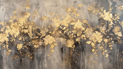 Gilded Harmony Abstract Artistic Background with Golden Brushstrokes on Textured Canvas