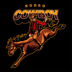 Rodeo cowboy illustration. Horse rider. Mascot. sport