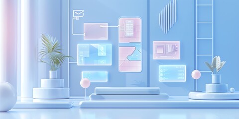 3D computer desktop and gadget pastel colors