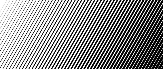Oblique line halftone gradation texture. Fade diagonal stripe gradient background. Slant pattern backdrop. Black thin to thick stripe vanish backdrop for overlay, print, cover, graphic design. Vector